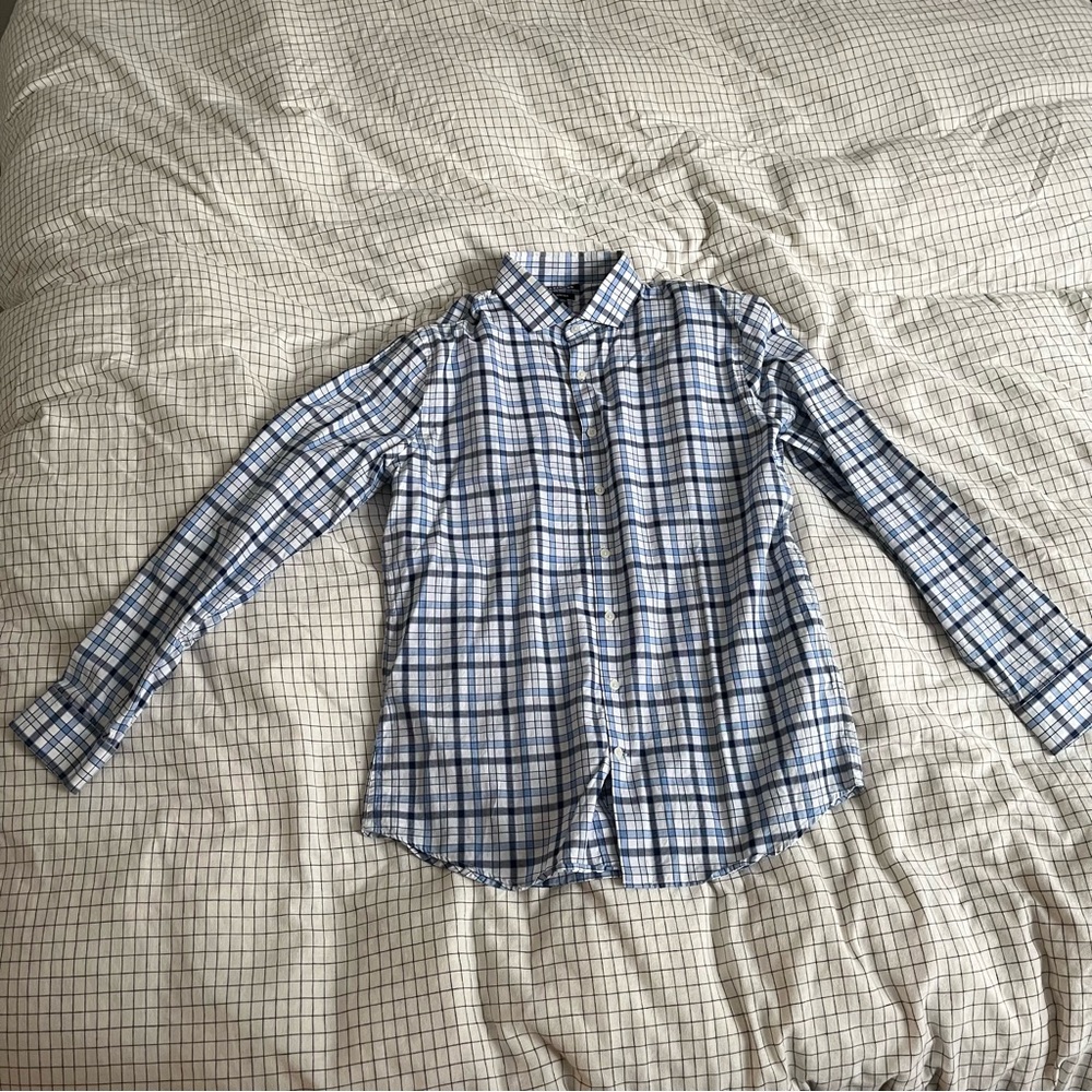 Express Blue and White Plaid Dress Shirt - 16-16 1/2